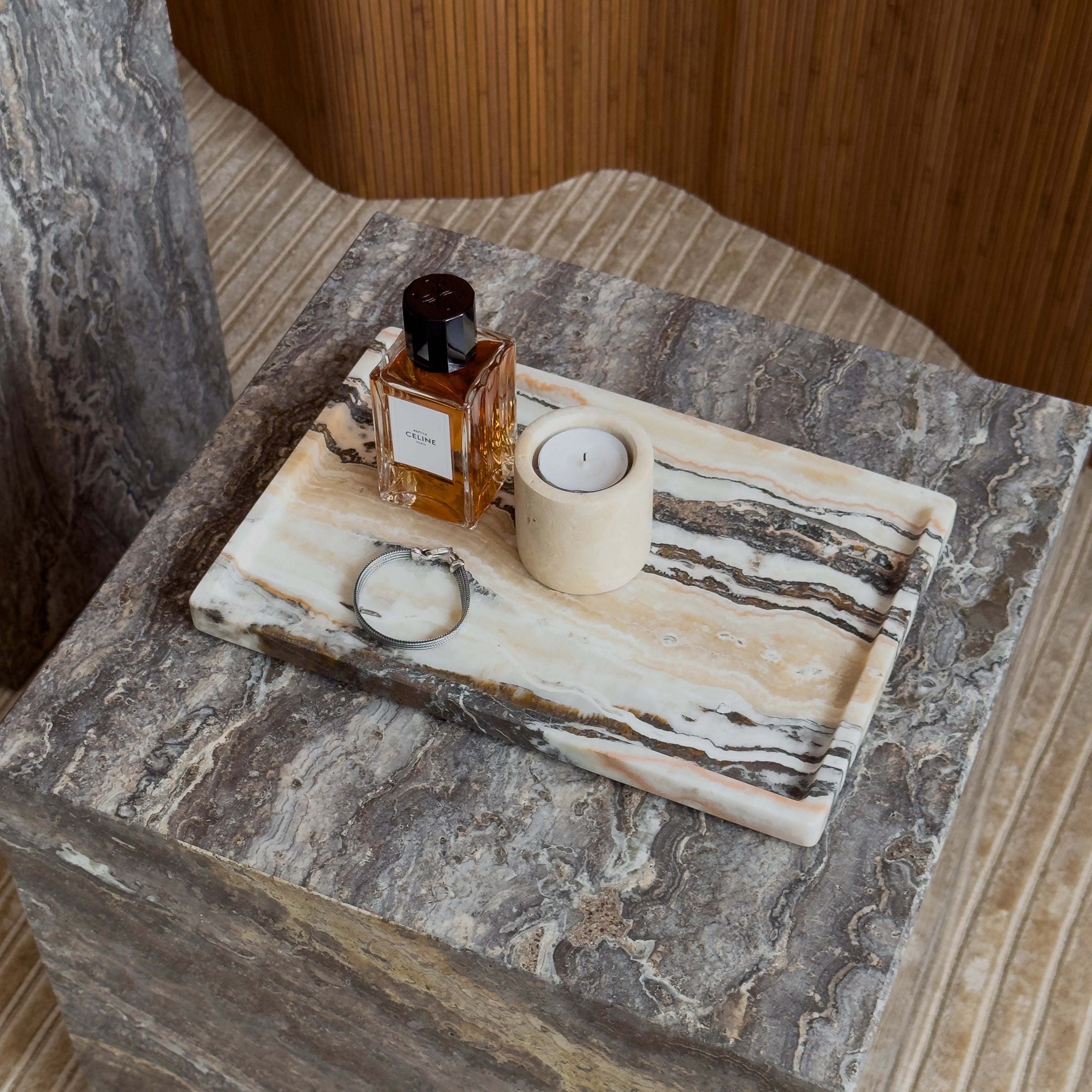 metropolis - titanium travertine side table plinth