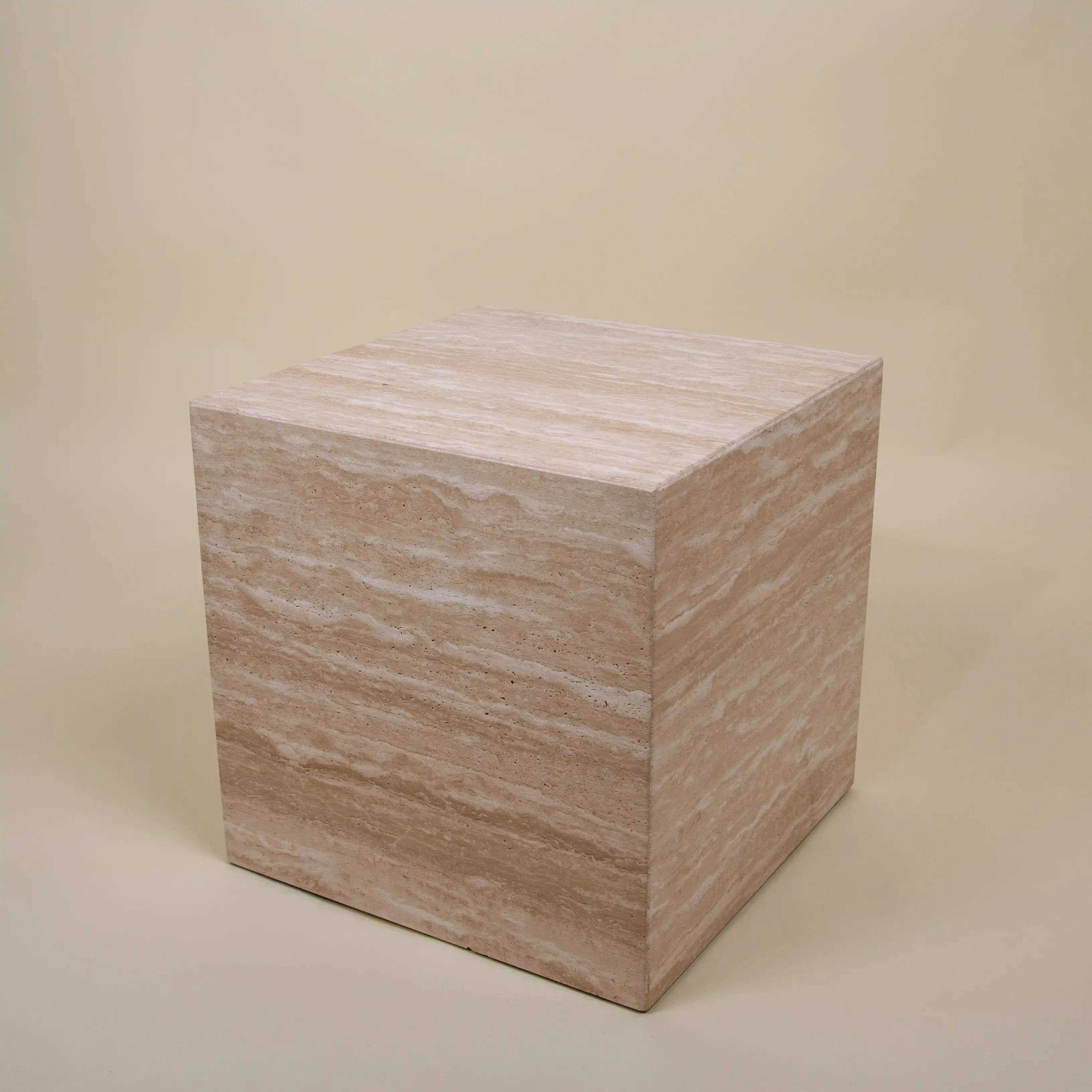 metropolis - beige travertine side table cube
