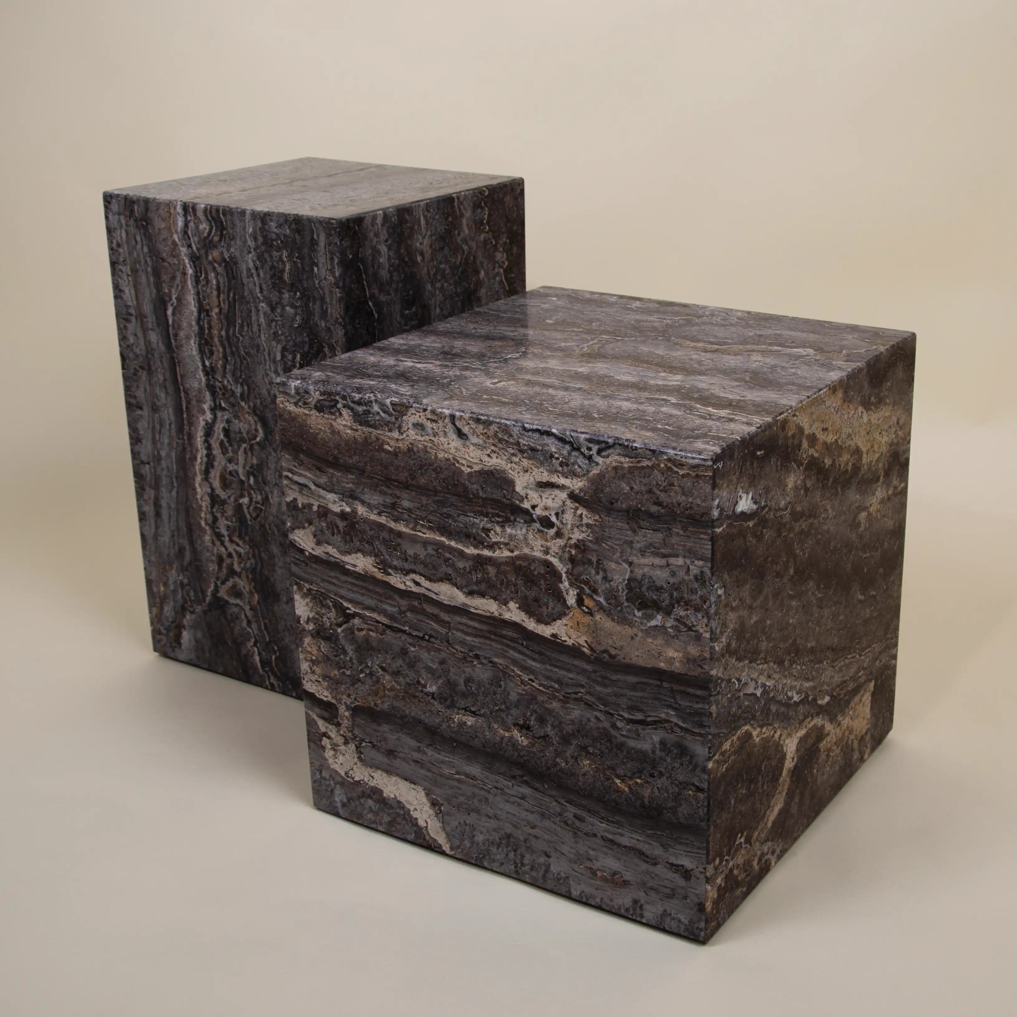 metropolis - titanium travertine side table cube