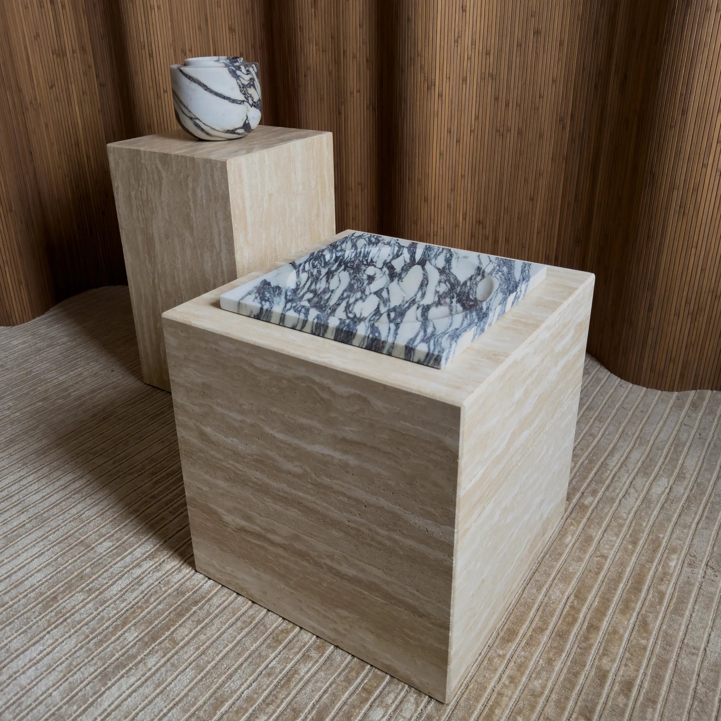 metropolis - beige travertin beistelltisch cube