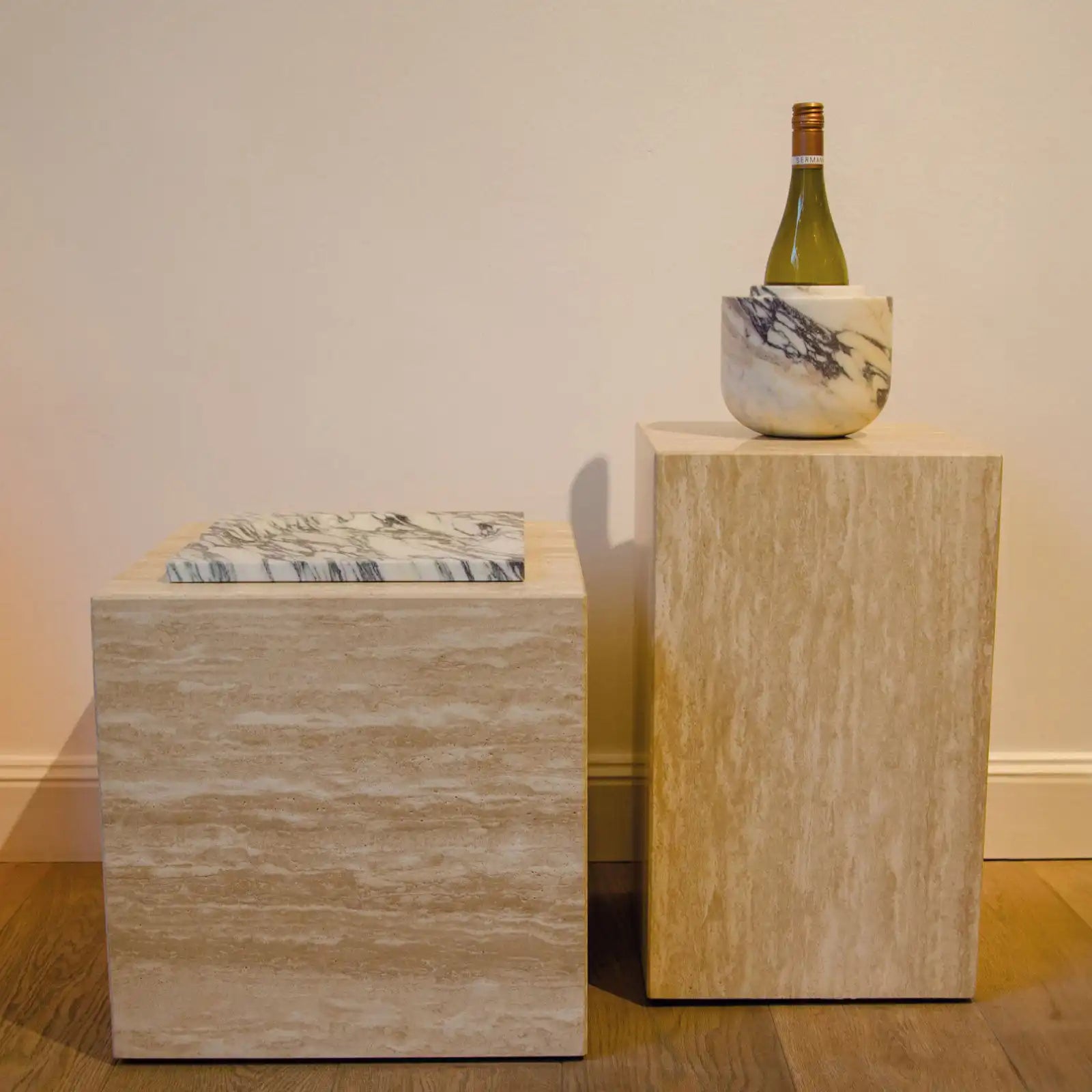 metropolis - beige travertine side table plinth