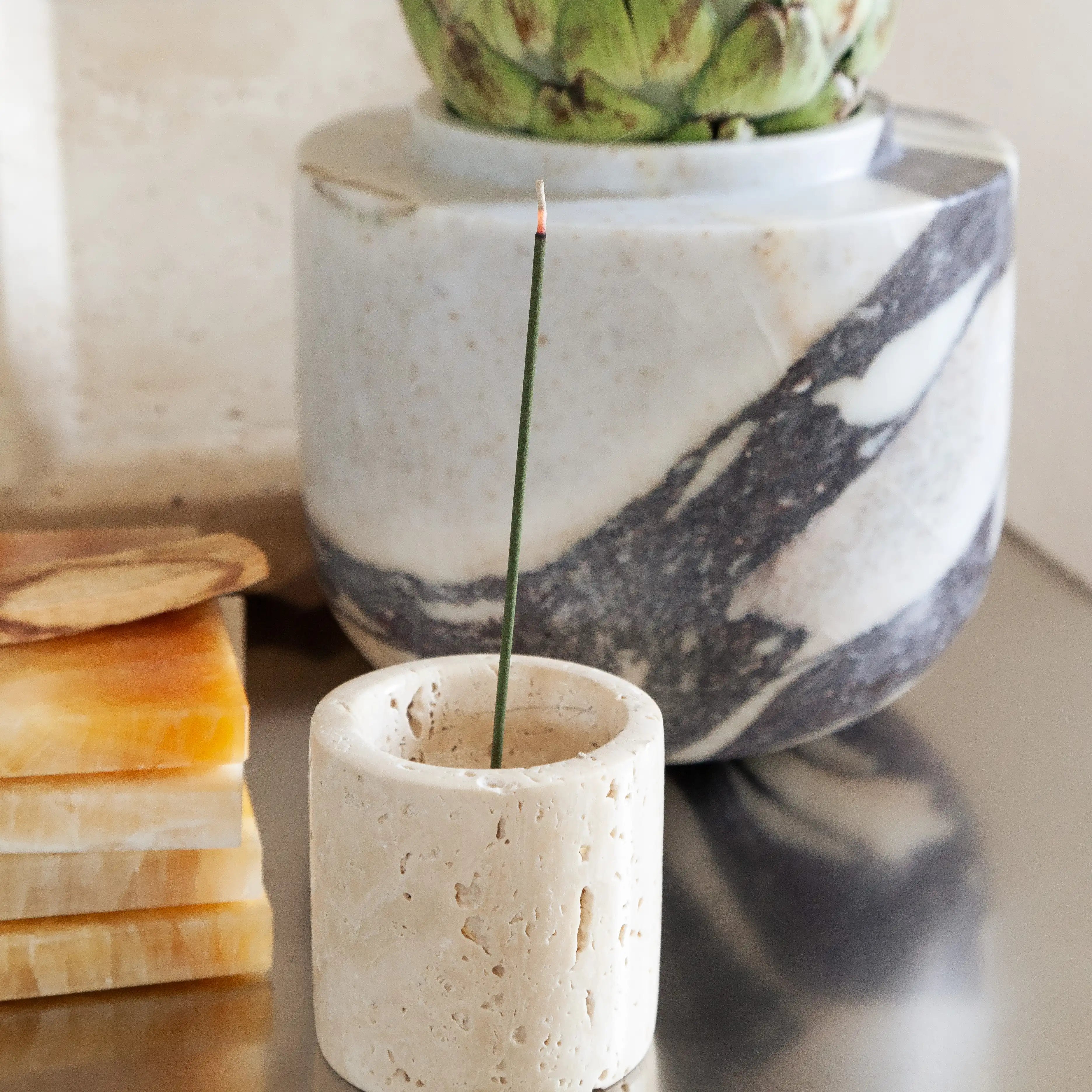 fumus incense burner - beige travertine