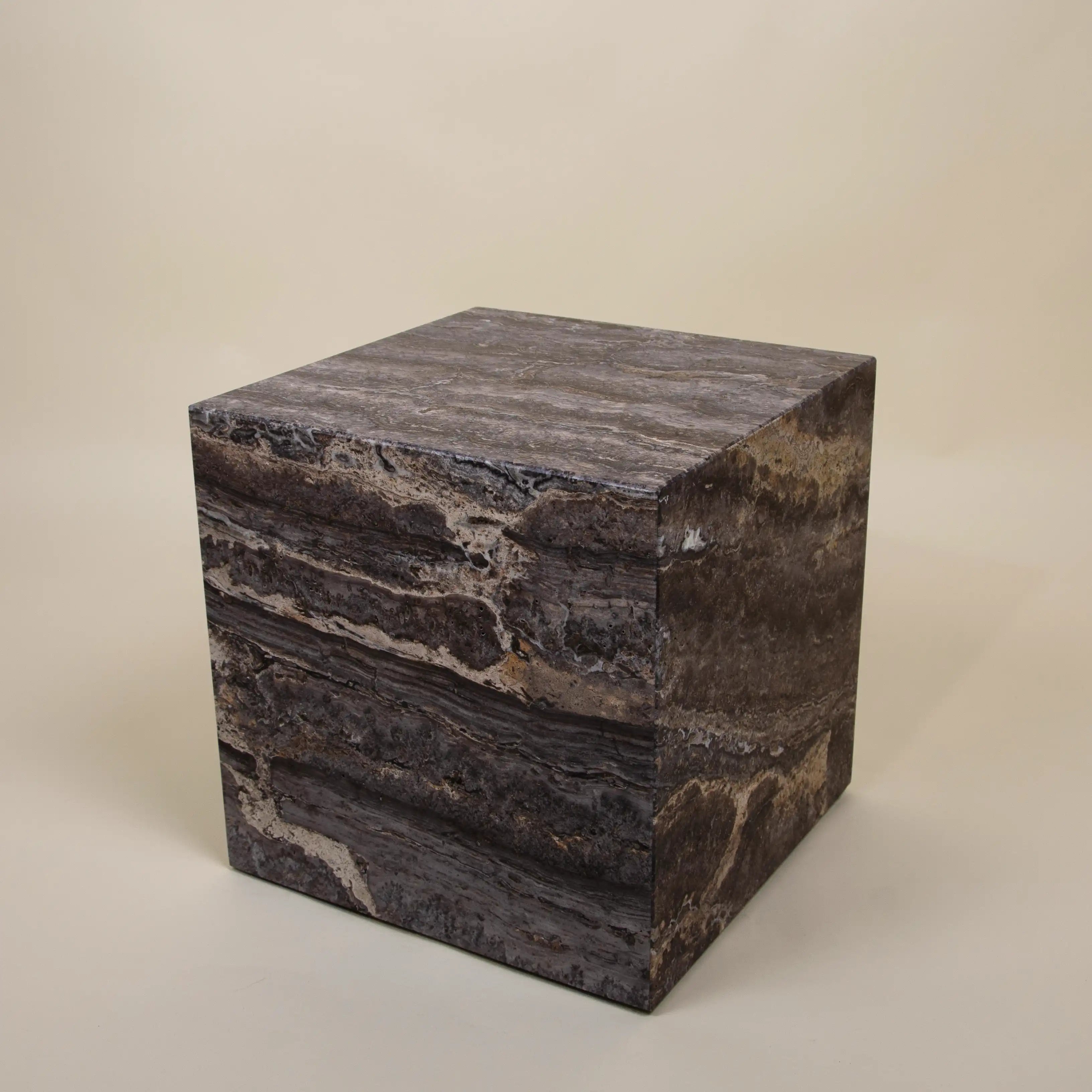 metropolis - titanium travertine side table cube