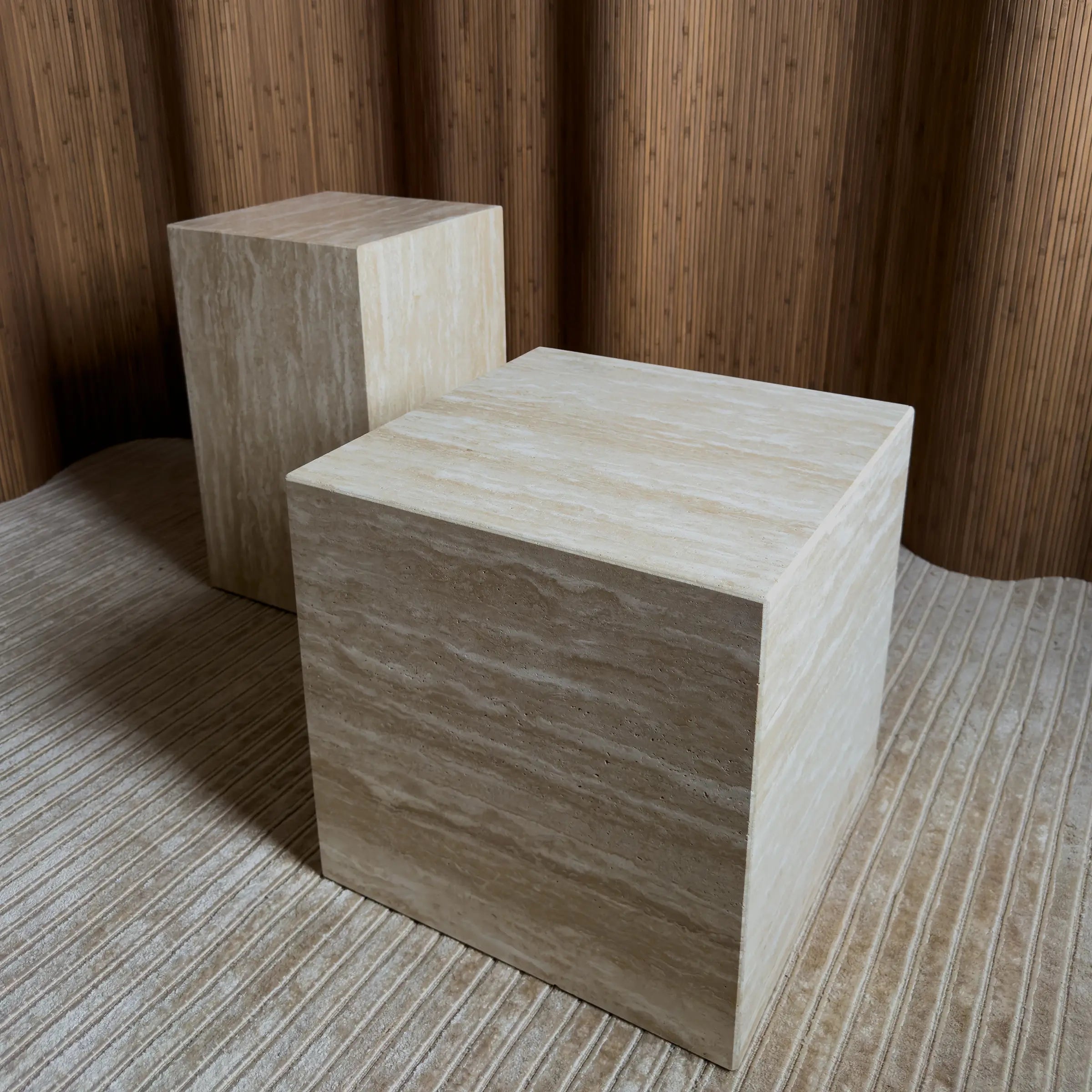 metropolis - beige travertine side table plinth