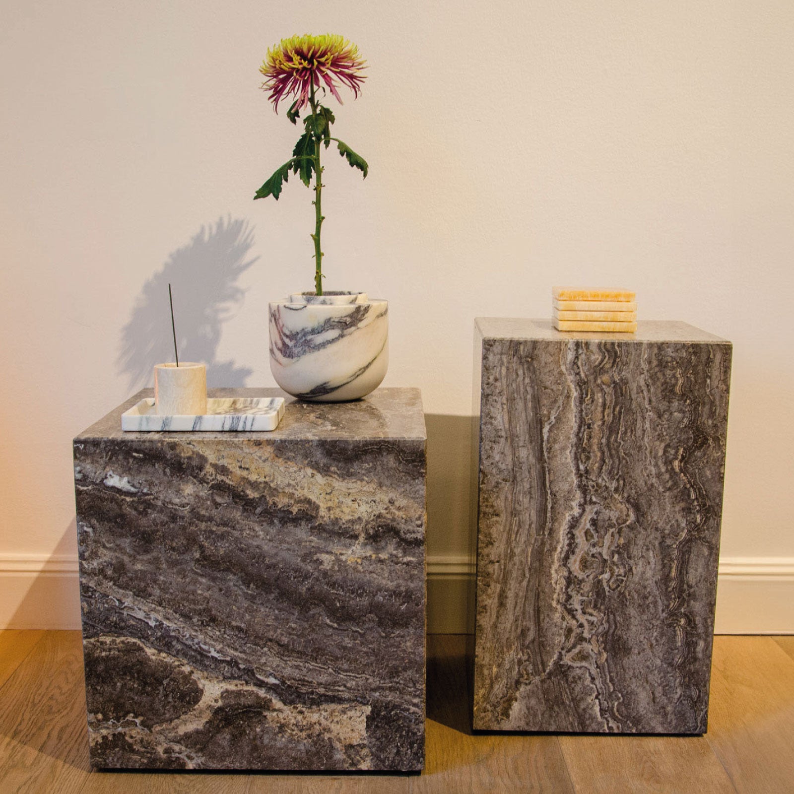 metropolis - titanium travertine side table plinth