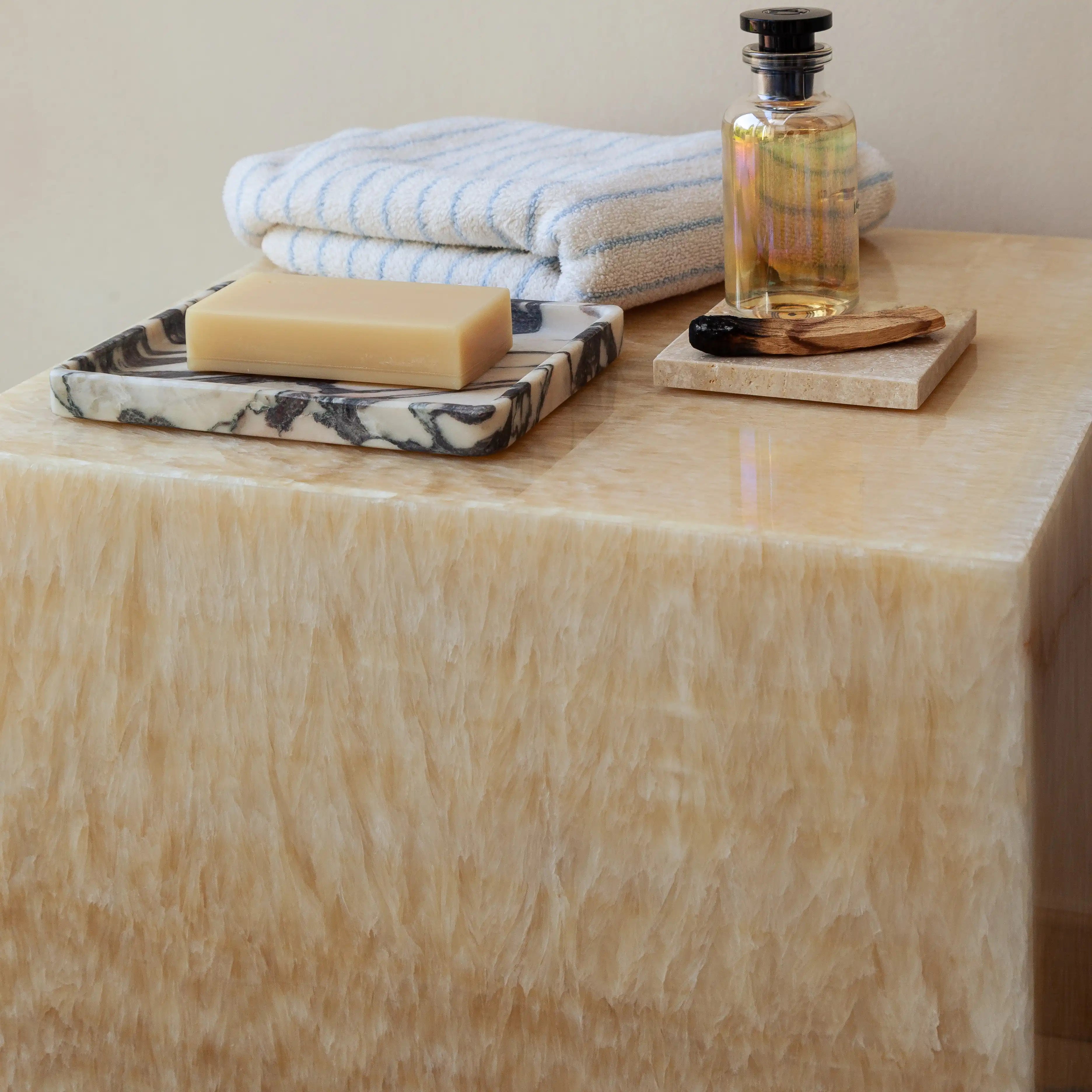 metropolis - honey onyx side table cube